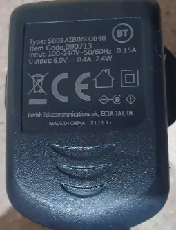 *Brand NEW*BT S003AIB0600040 6-Volts 0.4-Amp 2.4-W AC Adapter Black Power Supply