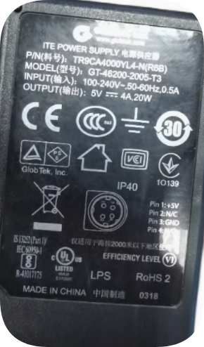 *Brand NEW*Original 5V 4A 20W AC ADAPTER TR9CA4000YL4-N(R6B）GT-46200-2005-T3 Power Supply
