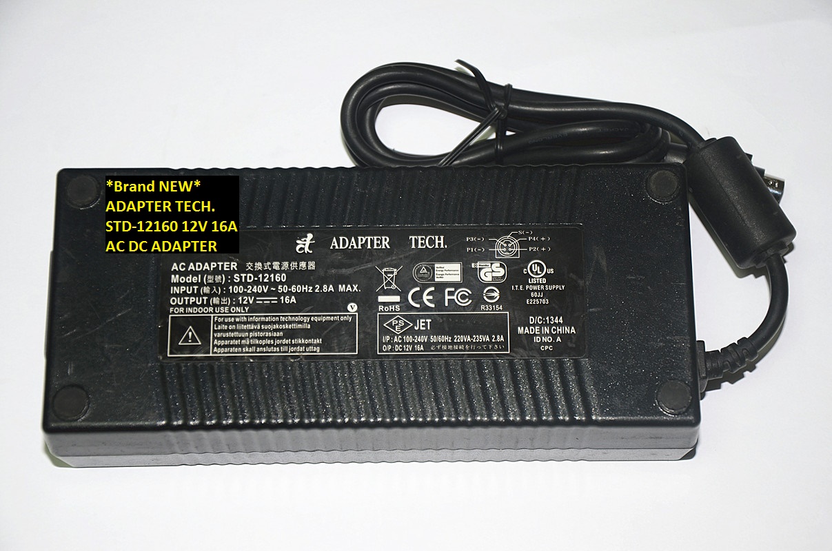*Brand NEW* AC100-240V 50/60Hz ADAPTER TECH. 4pins 12V 16A AC DC ADAPTER STD-12160 POWER SUPPLY