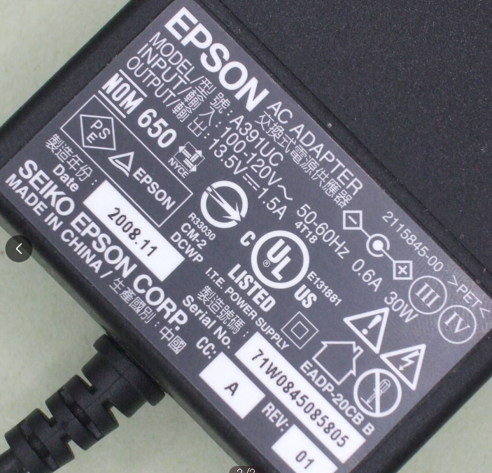 *Brand NEW* GT-F720 GT-S620 A391UC EPSON 13.5V 1.5A AC ADAPTER Power Supply - Click Image to Close