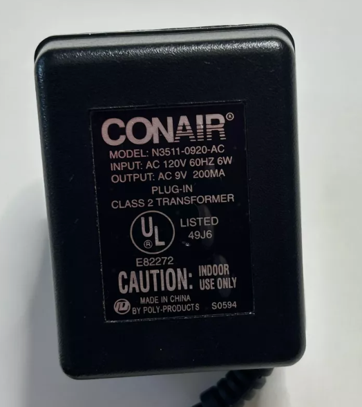 *Brand NEW*Model N3511-0920-AC Conair AC 9V 200mA AC Adapter Class 2 Transformer Power Supply