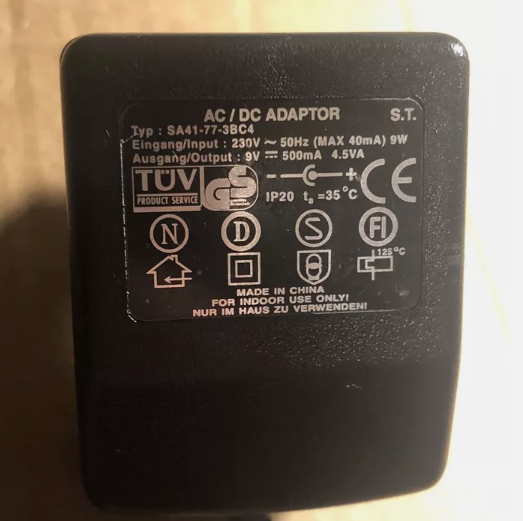 *Brand NEW*9V 500mA AC ADAPTOR TUV SA41-77-3BC4 POWER SUPPLY