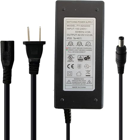 UL 42V 2A Charger Power Supply Adapter for 10S 36V Lithium Li-ion Battery Pack with DC 5.5 x 2.1mm