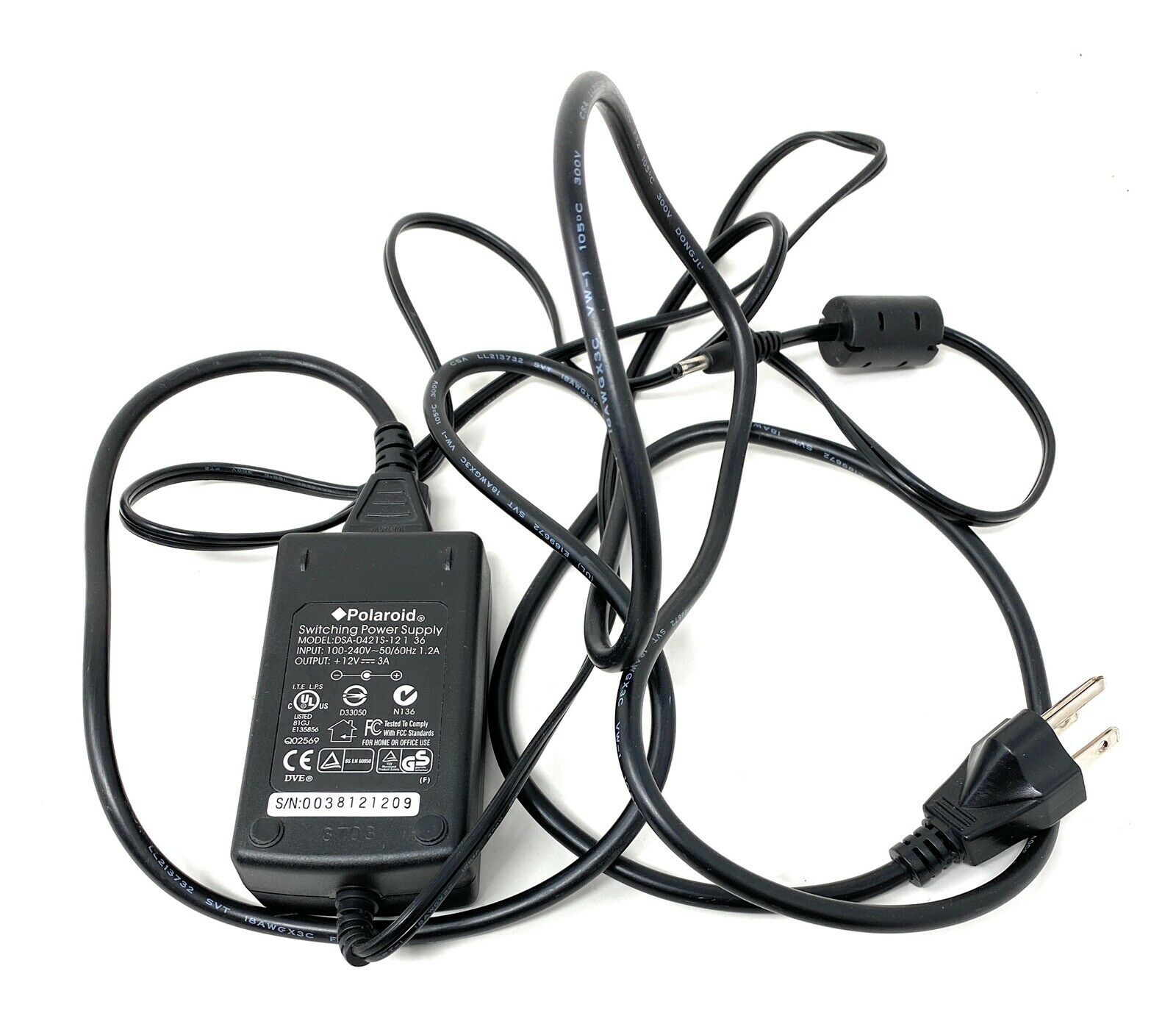Polaroid DSA-0421S-12 1 36 Adapter AC Switching OEM Power Supply 12v 3A Working Brand: Polaroid C