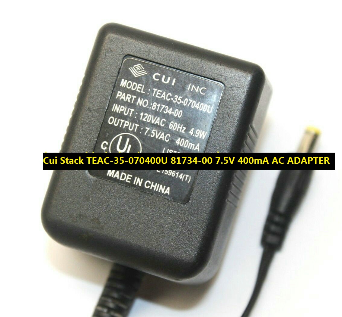 *100% Brand NEW* 7.5V 400mA AC ADAPTER Cui Stack TEAC-35-070400U 81734-00 POWER SUPPLY