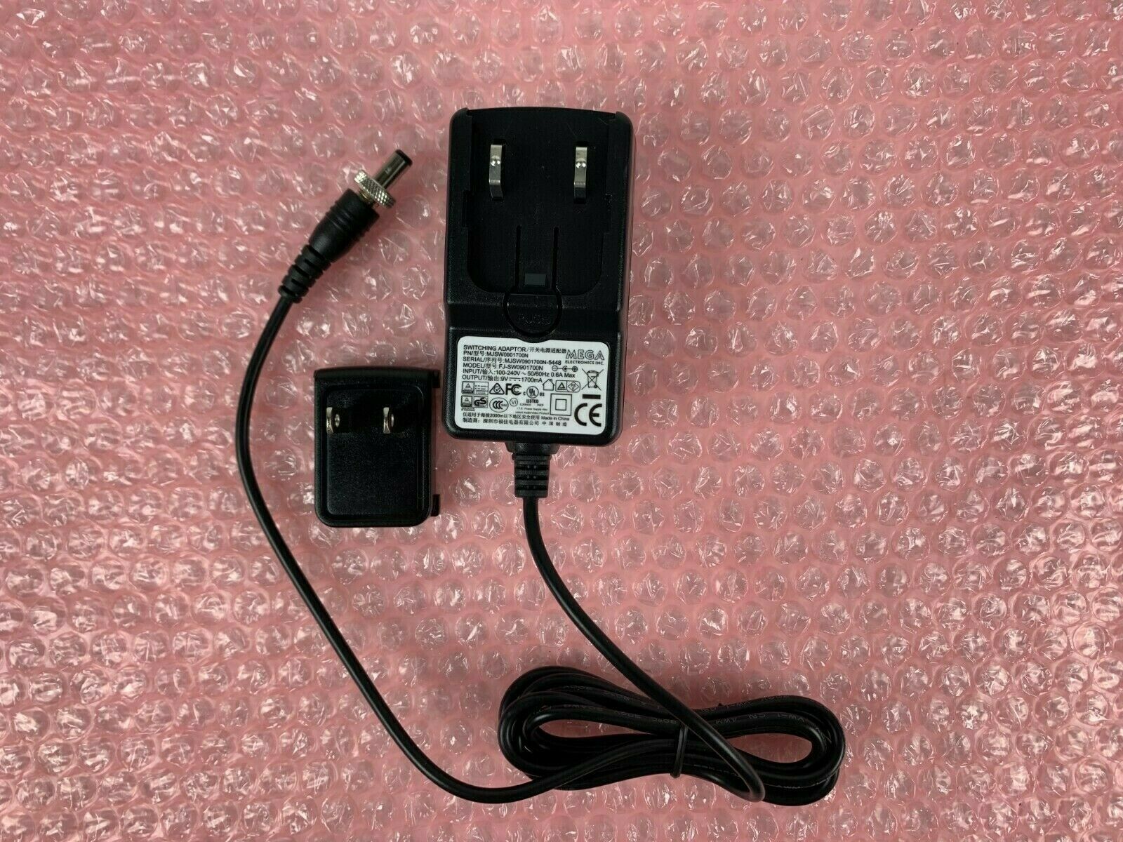 Mega Electronics 9V DC 5.5mm 1700mA Switching Adaptor FJ-SW0901700N Type: DC adapter Wall Charger