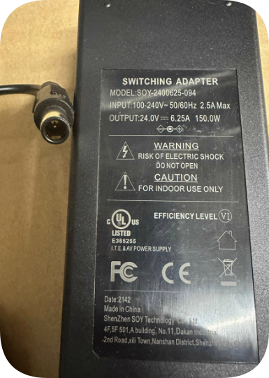 *Brand NEW*Original SOY-2400625-094 24V 6.25A 150W AC ADAPTER Power Supply