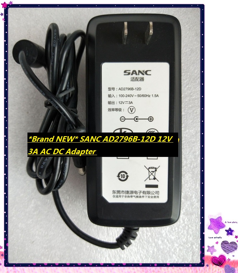 *Brand NEW* SANC AD2796B-12D 12V 3A AC DC Adapter POWER SUPPLY