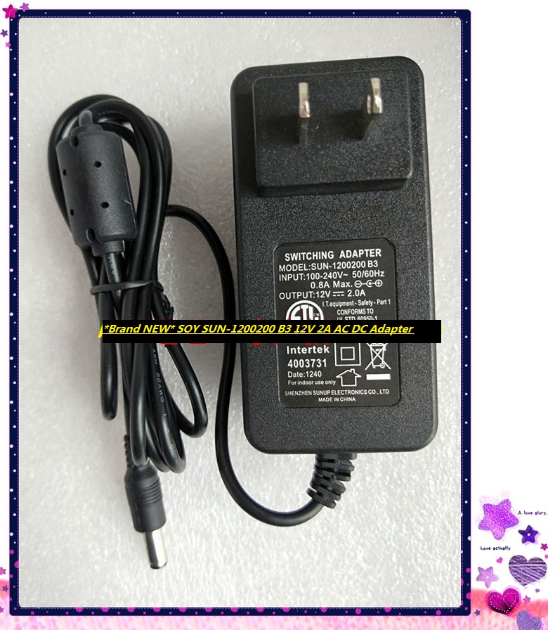 *Brand NEW* SOY SUN-1200200 B3 12V 2A AC DC Adapter POWER SUPPLY