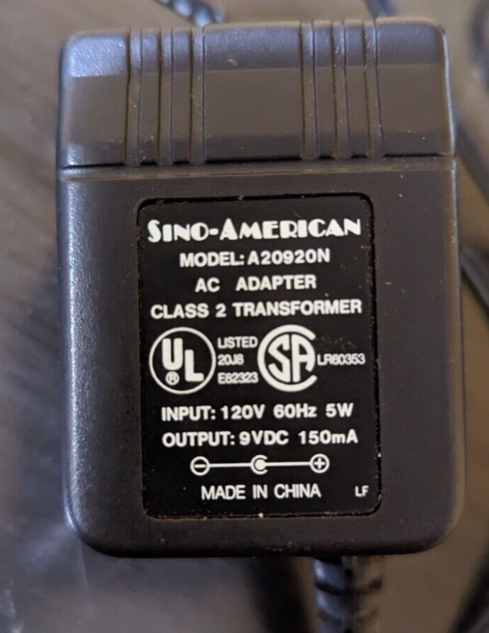 *Brand NEW*Sino-American Output 9VDC 150mA AC Adapter Class 2 Transformer Model A20920N POWER Supply