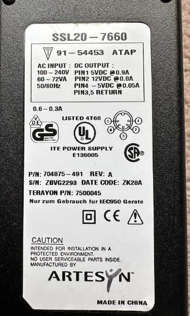 *Brand NEW*Artesyn SSL20-7660 5V 0.9A／12V 0.8A／5V 0.05A AC/DC ADAPTER Power Supply - Click Image to Close