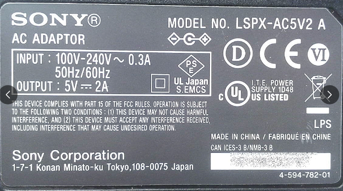 *Brand NEW* DC5V 2A AC/DC ADAPTER SONY LSPX-AC5V2 Power Supply - Click Image to Close