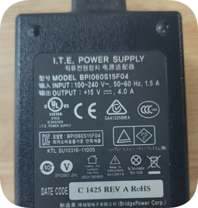 *Brand NEW*BPI060S15F04 Round Port 15V 4A 60W Suitable for I.T.E. Borui Smart 15V 4.0 Power Adapter