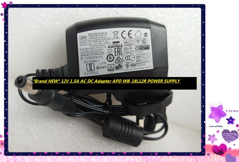 *Brand NEW* 12V 1.5A AC DC Adapter APD WB-18L12R POWER SUPPLY